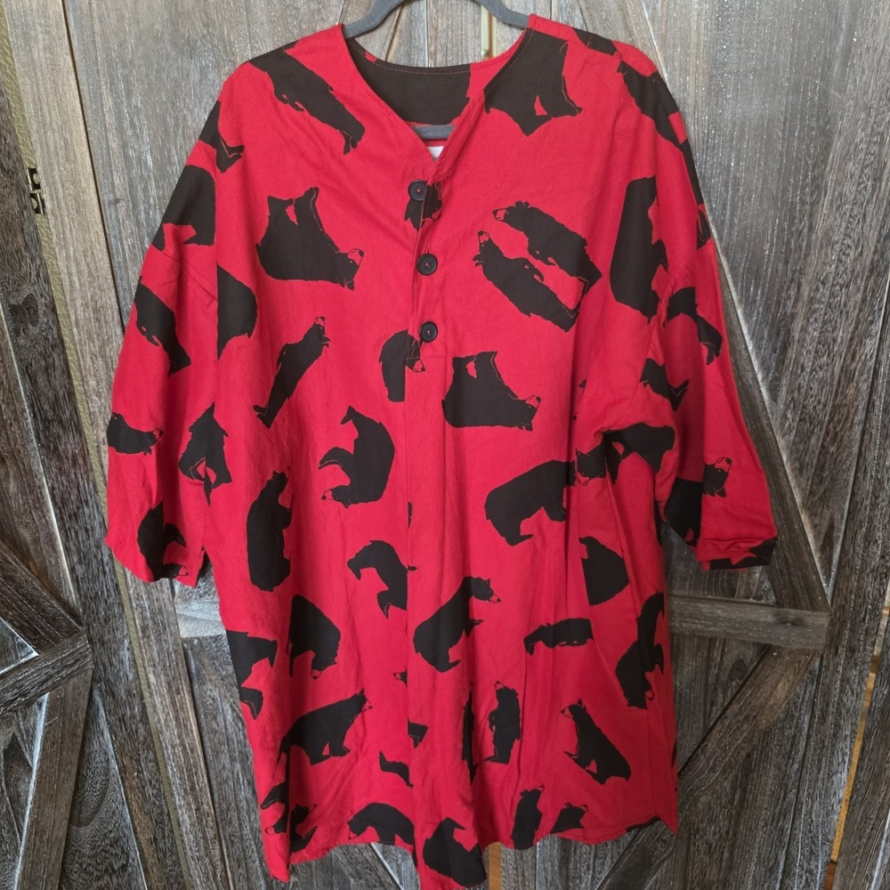 Michigan Rag Co Night Shirt Adult Size Large/XLarge Red Black Bears Flannel